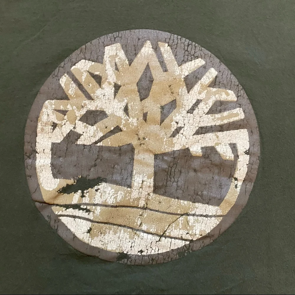 Timberland Tree Logo Tee Shirt Mens XL Green Cream Brown Logo - Picture 2 of 5